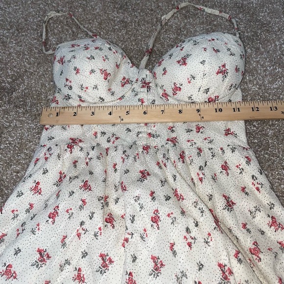 Guess brand dress ditsy floral white pink fit & Flare side zip up lined SZ SM - Picture 8 of 12